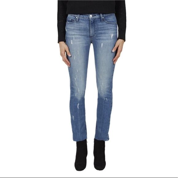 Black Orchid | Valencia Distressed Raw-Hem Bardot Straight-Leg Jeans - Women-NWT - Picture 1 of 5